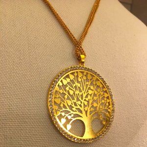 Vintage Tree of Life Pendant Necklace Very Large Gold Swarovski Crystals